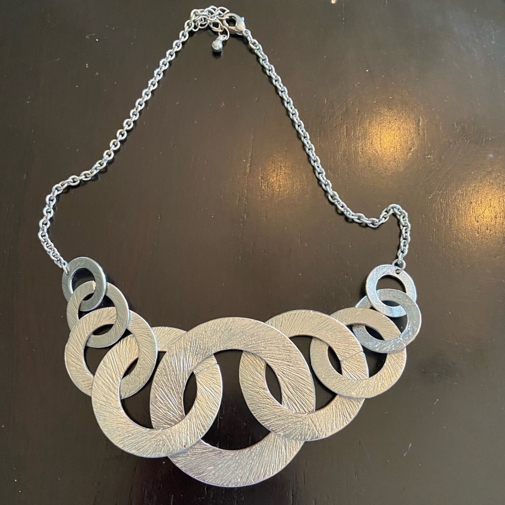 Silver Circle Statement Necklace - image 1